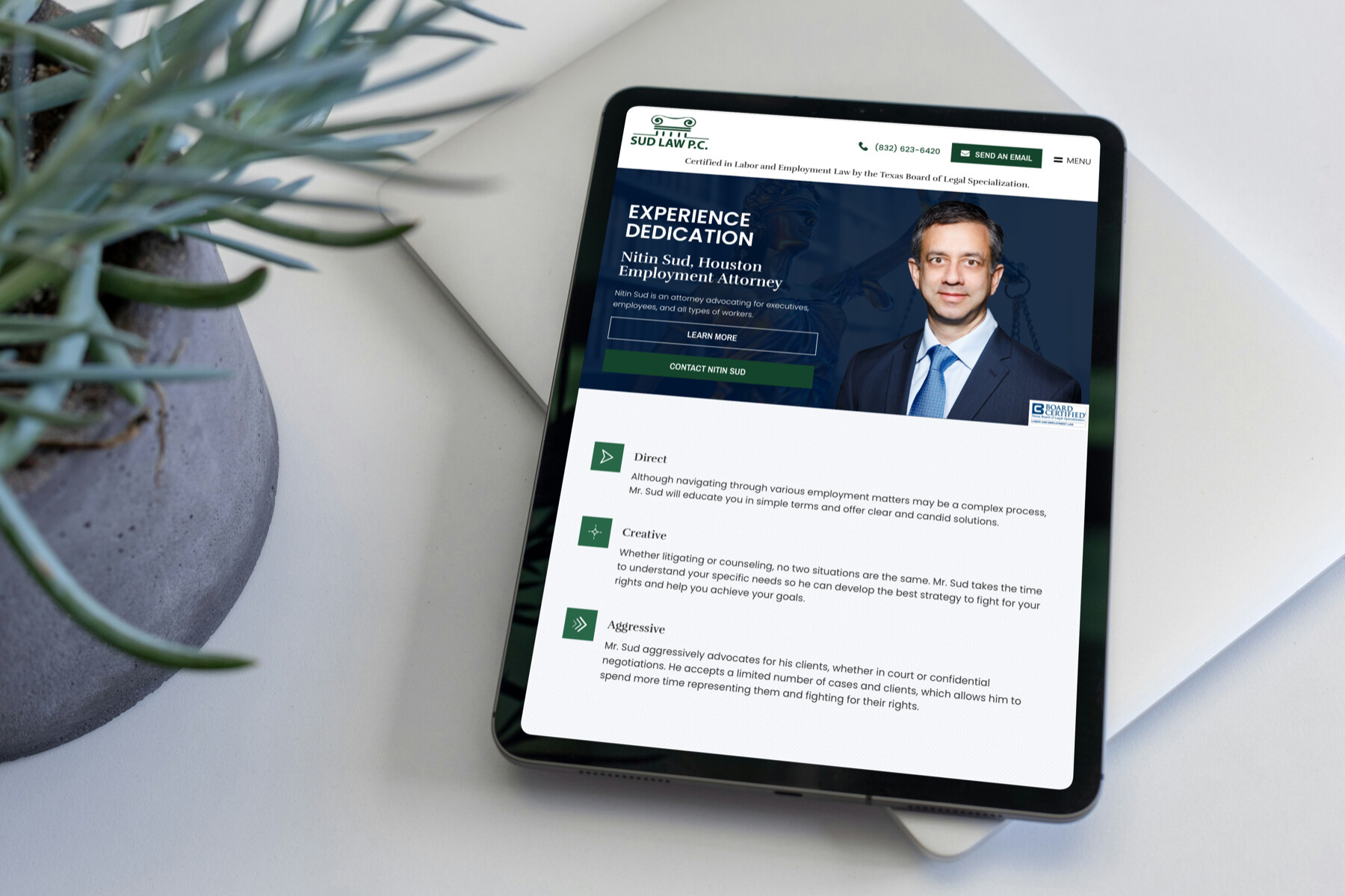 Sud Employment Law in Houston website design iPad
