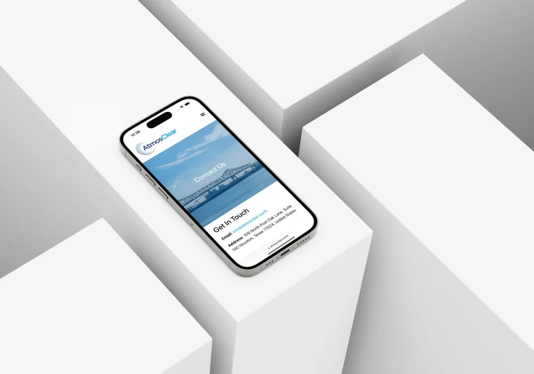 Atmos Clear website design mockup on an iPhone
